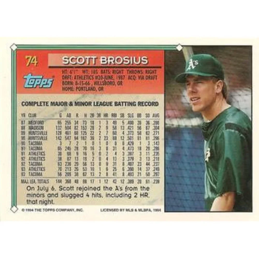 1994 Topps Scott Brosius # 74 Oakland Athletics